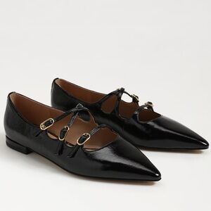 Cass Pointed Toe Strappy Ballet Flat in Glossy Black